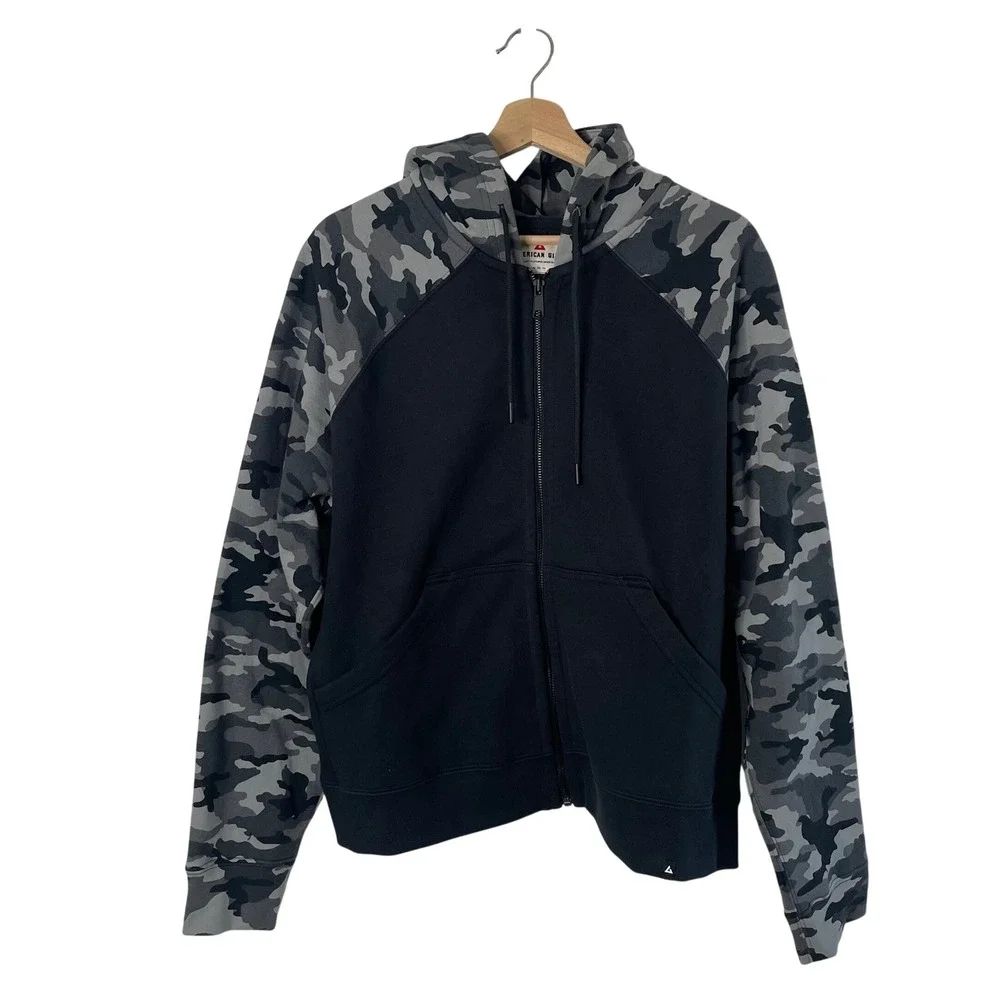 NEW American Giant Womens Raglan Classic Zip 2.0 Hoodie Sweatshirt Black Camo XL